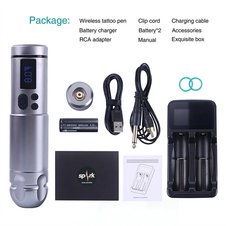 2 batterier Spark Tattoo Machine Wireless Professional Tattoo Supply