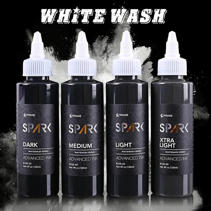 Profesjonelt sett med 4oz Organic Bright and Long - varig Whitewash Spark Tattoo Ink for permanent sminke
