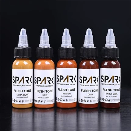 Hudfargesett 1 OZ 5 stykker blyfritt tatoveringsblekk Spark Tattoo Ink Profesjonelt tatoveringsblekkdeksel-oppsett blanding og kosmetiske tatoveringer