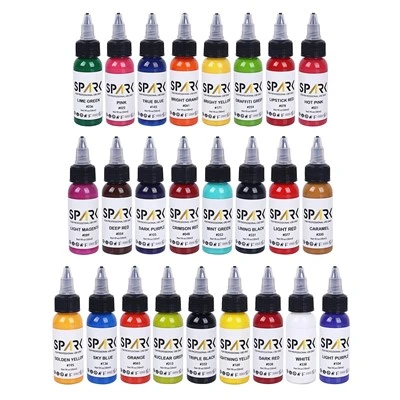 Spark High - End 1Oz Premium Fast Smoo, Th Permanent Customized 25 Color Sets Spark Tattoo Ink For Body Art and Tattooing