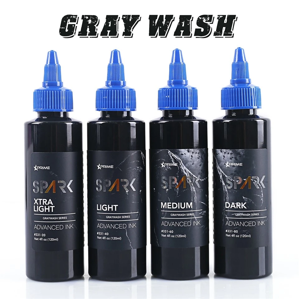 Spark Greywash Tattoo Ink - 4 Oz flaskesett